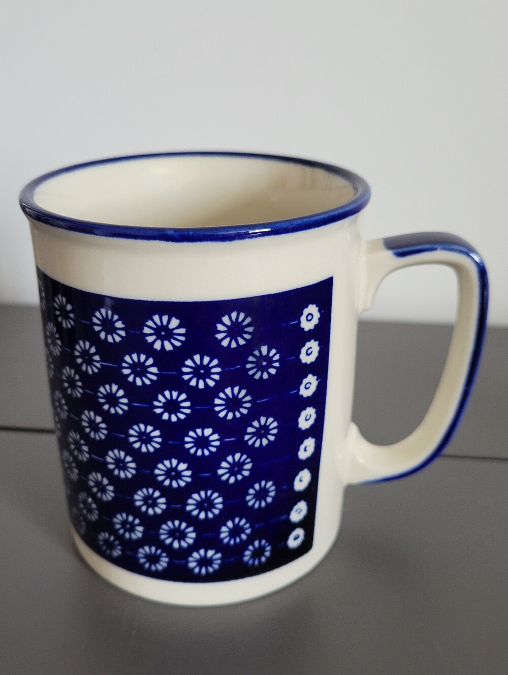 Vintage Blue and Cream Floral Panel Ceramic Mug Made In Japan